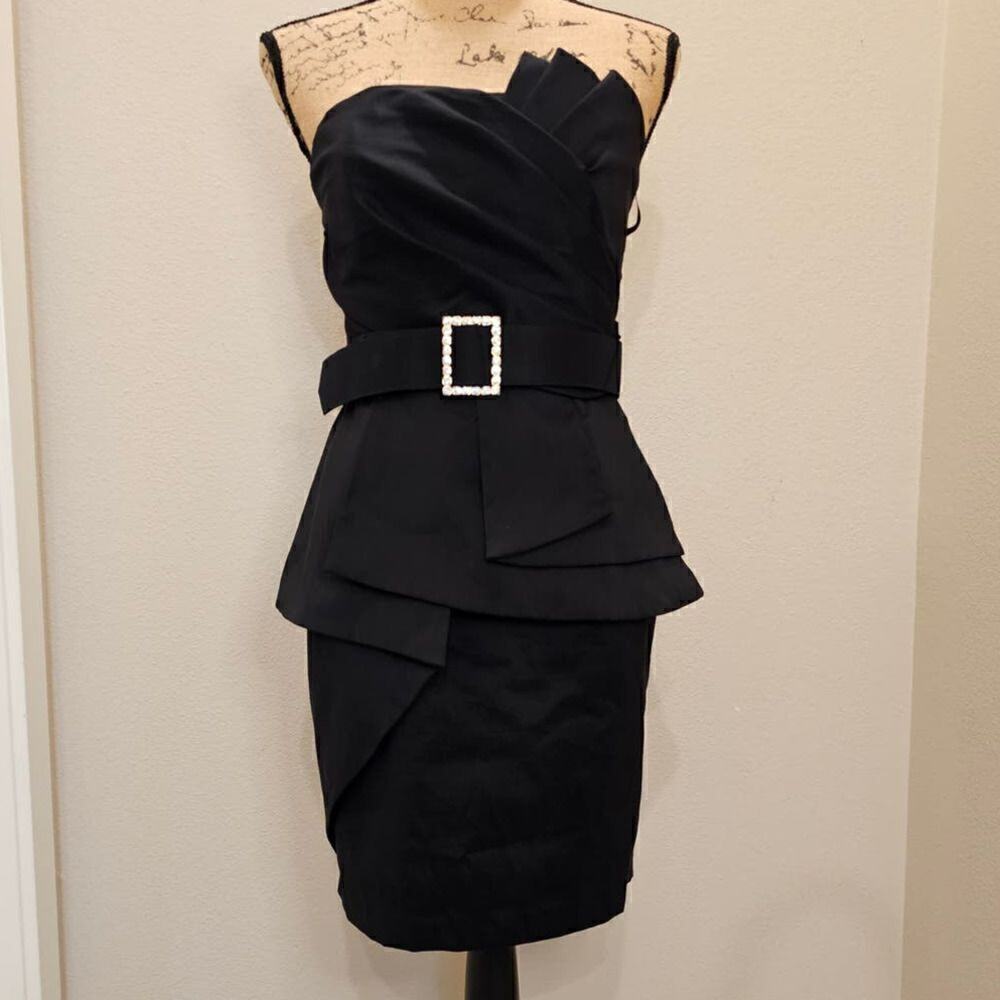 Betsy & Adam Black Mini Strapless Evening Dress Size 10